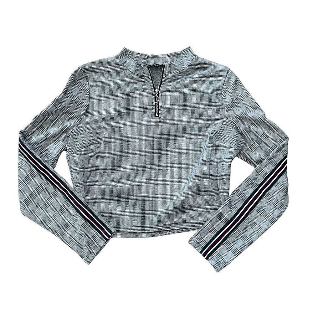 IRIS Cropped Houndstooth Long Sleeve Stretchy 1/4 Zip Size XL